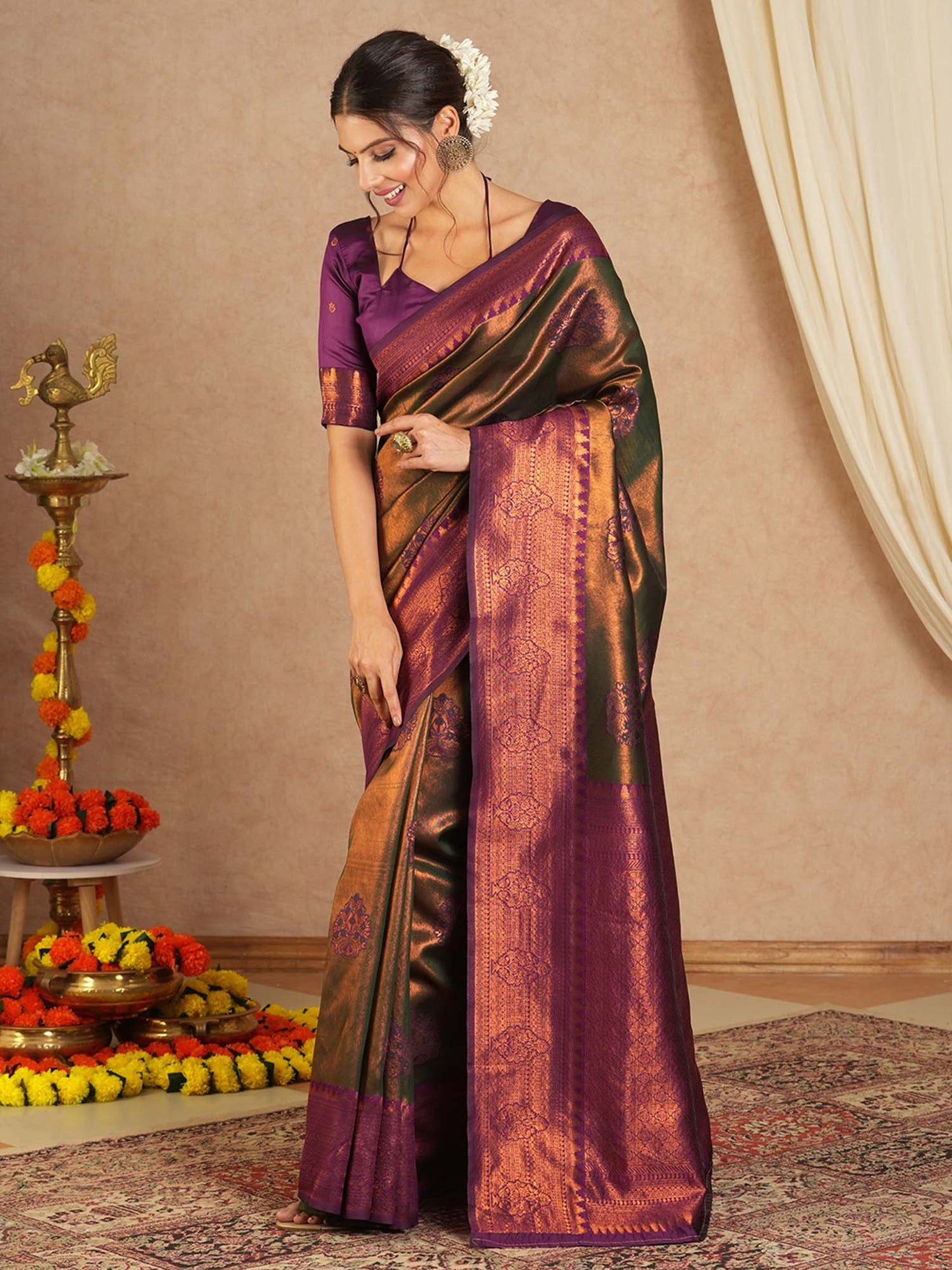 Olive Maheshwari Banarasi Silk Woven Saree