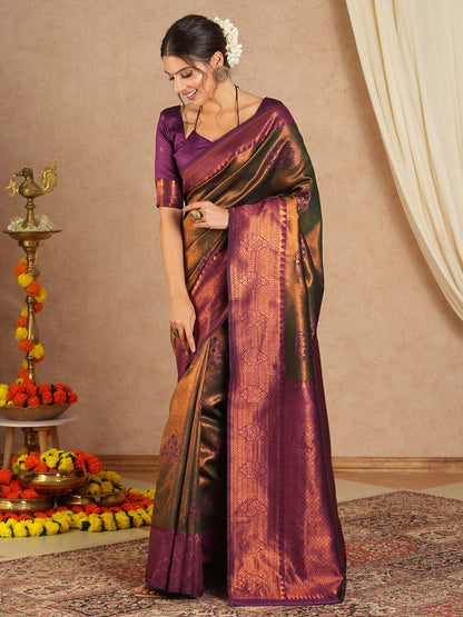Olive Maheshwari Banarasi Silk Woven Saree