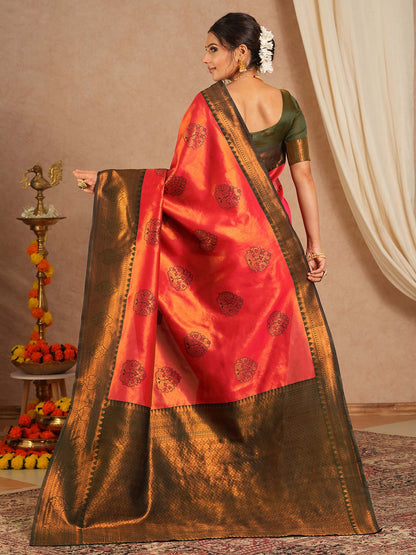 Pink Maheshwari Banarasi Silk Woven Saree