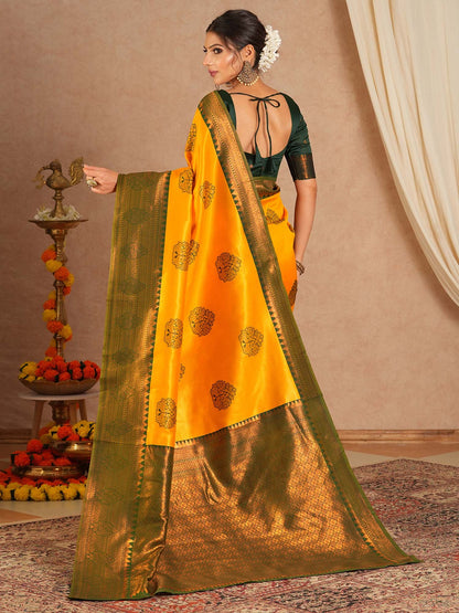 Yellow Maheshwari Banarasi Silk Woven Saree