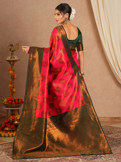 Pink Kanjeevaram Banarasi Silk Woven Saree