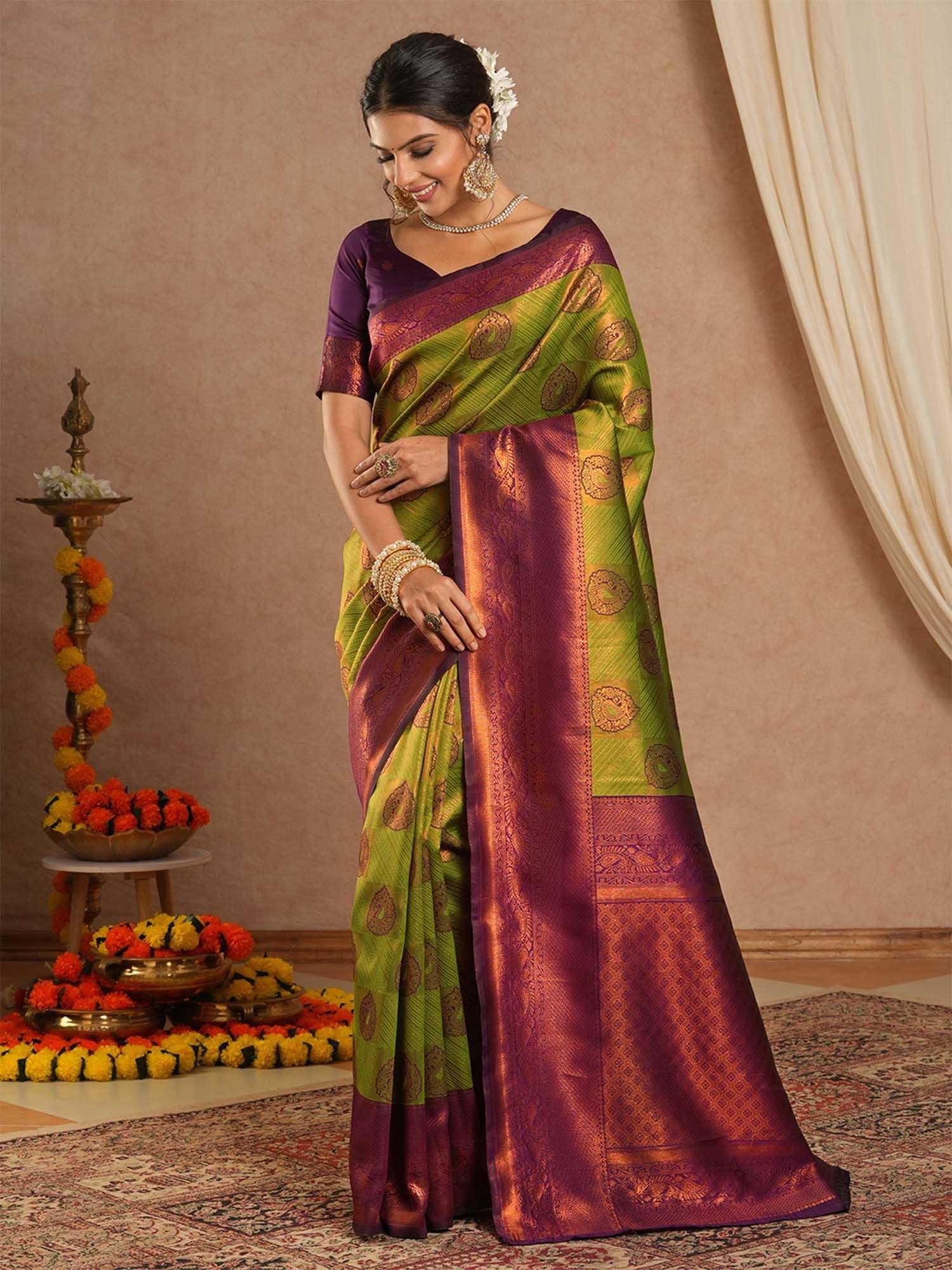Light Kanjeevaram Banarasi Silk Woven Saree