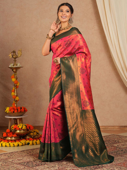Pink Kanjeevaram Banarasi Silk Woven Saree