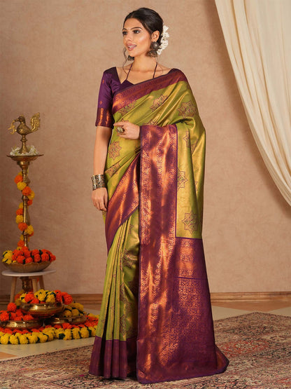 Light Kanjeevaram Banarasi Silk Woven Saree