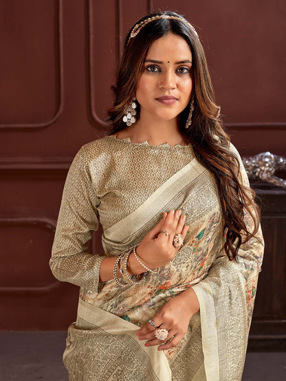 Cream Sungudi Cotton Silk Printed Saree