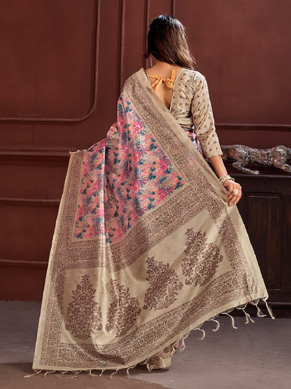 Beige Sungudi Cotton Silk Printed Saree