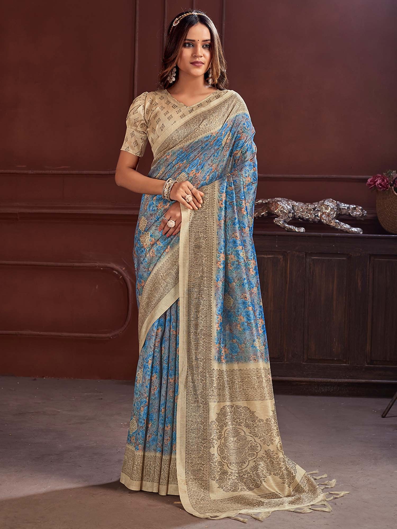Blue Blue Sungudi Cotton Silk Printed Saree