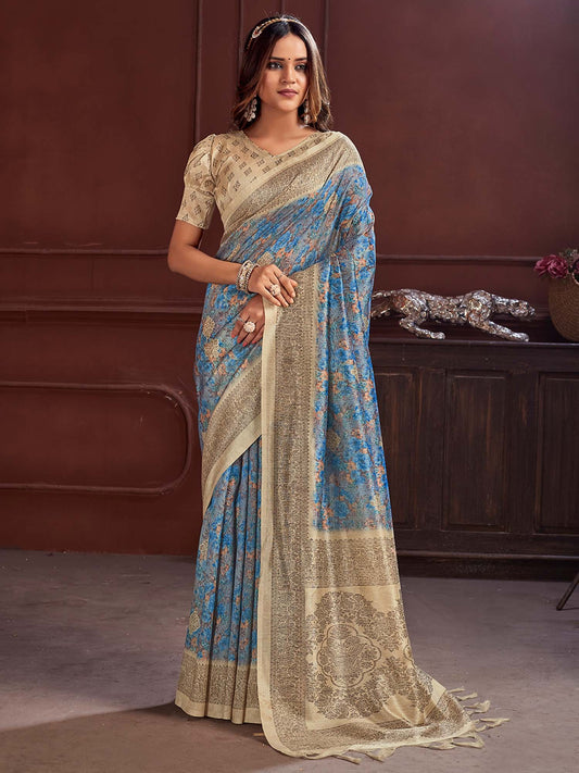 Blue Blue Sungudi Cotton Silk Printed Saree