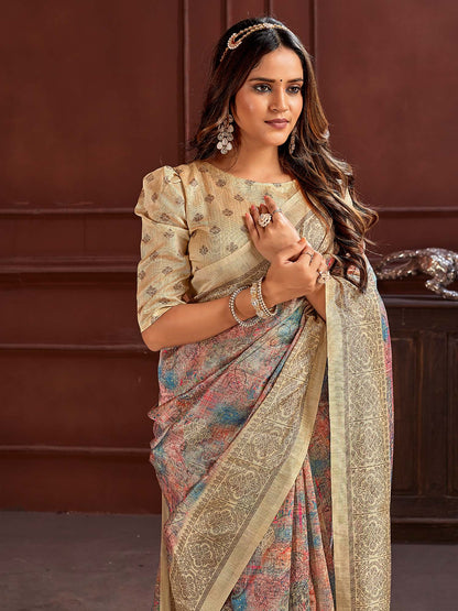 Multicolored Sungudi Cotton Silk Printed Saree