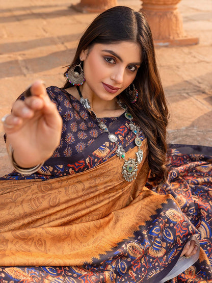 Bronze Pochampally Malai Silk Printed Saree