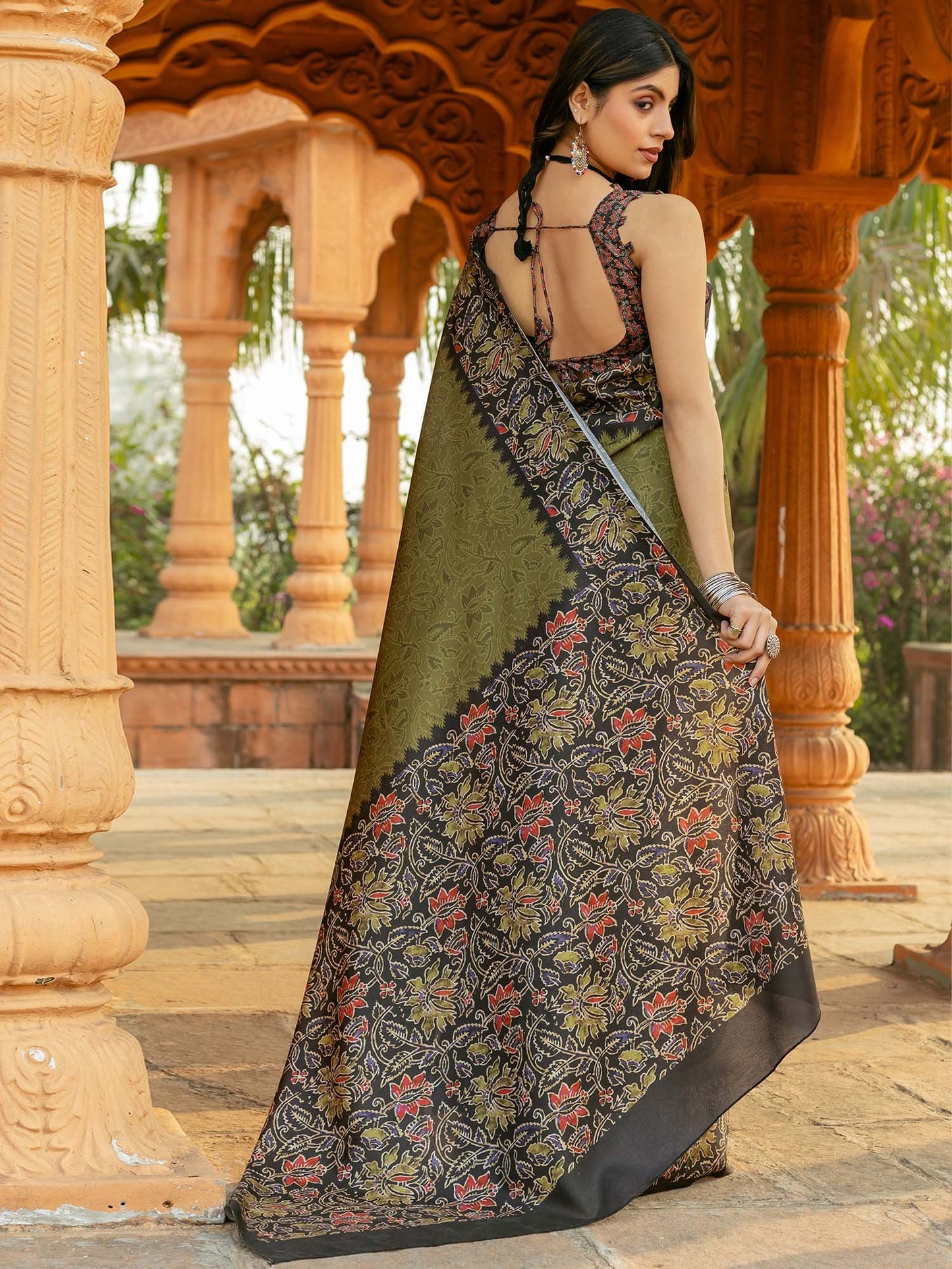 Olive Pochampally Malai Silk Printed Saree