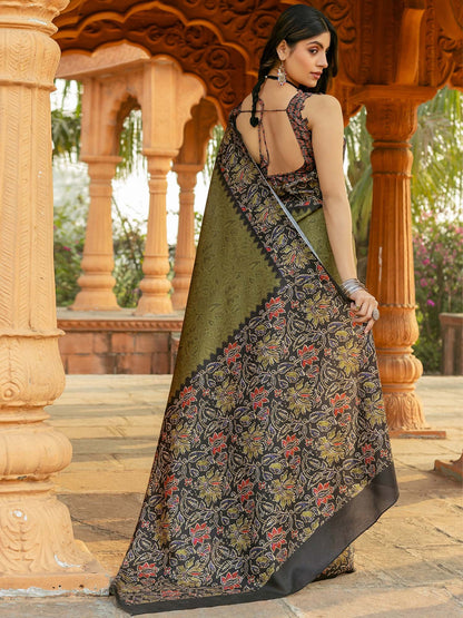 Olive Pochampally Malai Silk Printed Saree