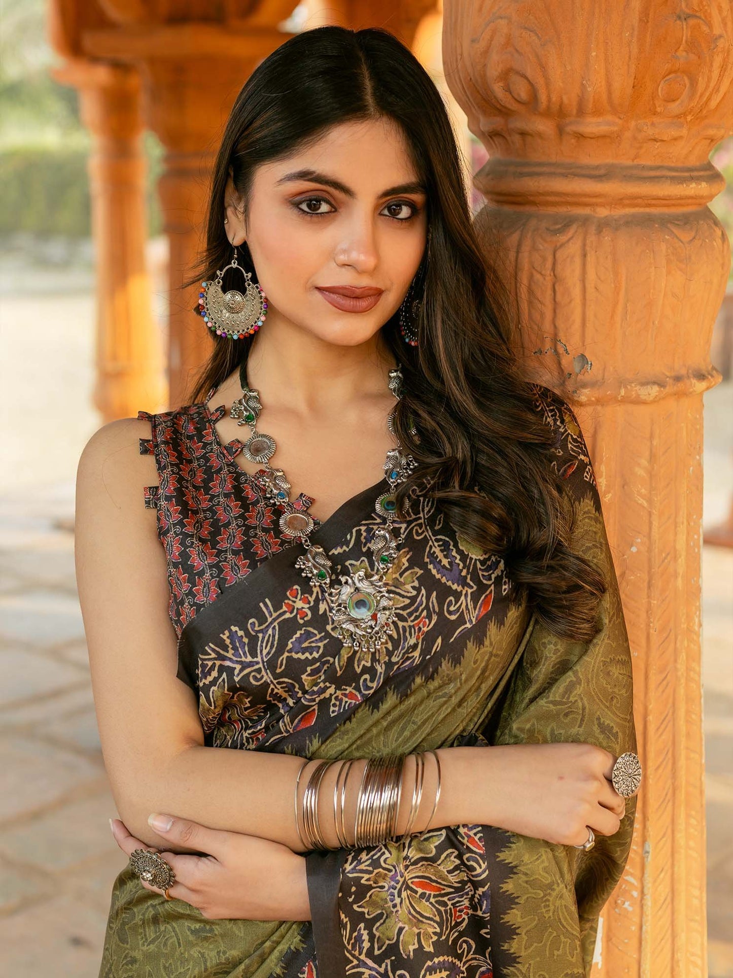 Olive Pochampally Malai Silk Printed Saree