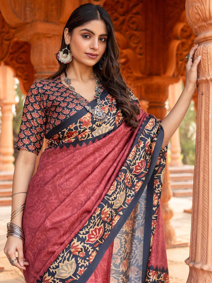 Pink Pochampally Malai Silk Printed Saree