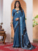 Blue Blue Block Print Crepe Digital Print Saree
