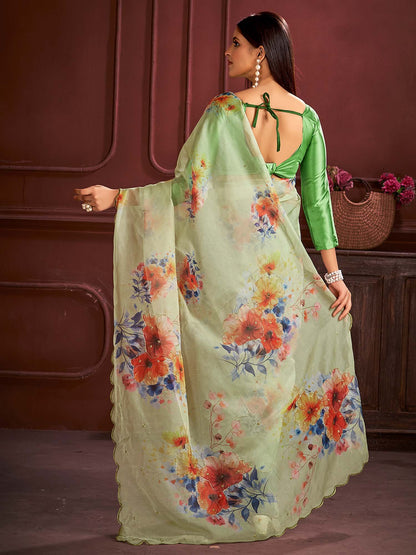 Light Party Wear Organza Printed Saree