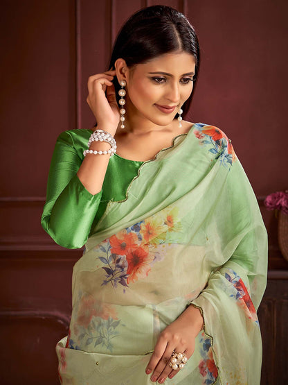 Light Party Wear Organza Printed Saree