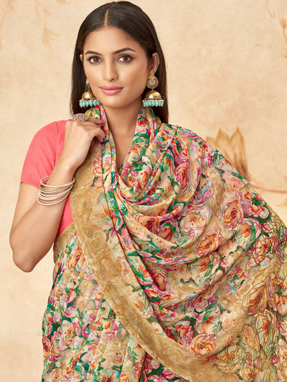 Beige Sungudi Georgette Printed Saree