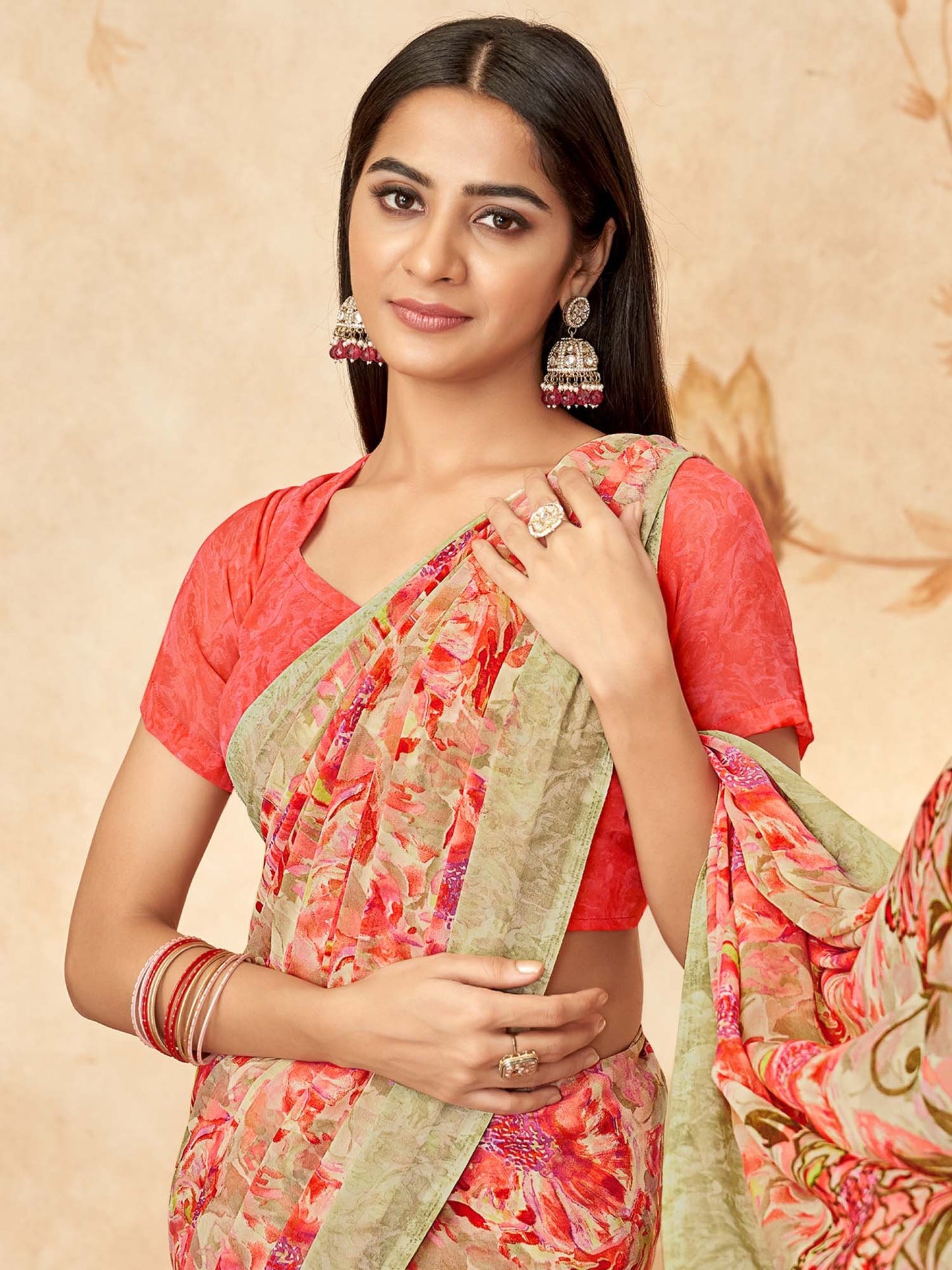 Pink Pink Sungudi Georgette Printed Saree