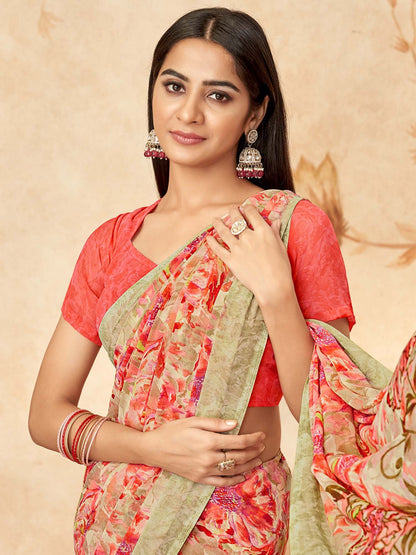 Pink Pink Sungudi Georgette Printed Saree