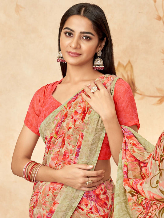 Pink Pink Sungudi Georgette Printed Saree
