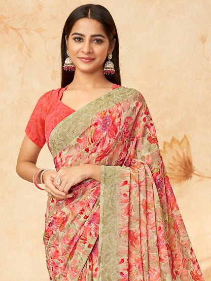 Pink Sungudi Georgette Printed Saree