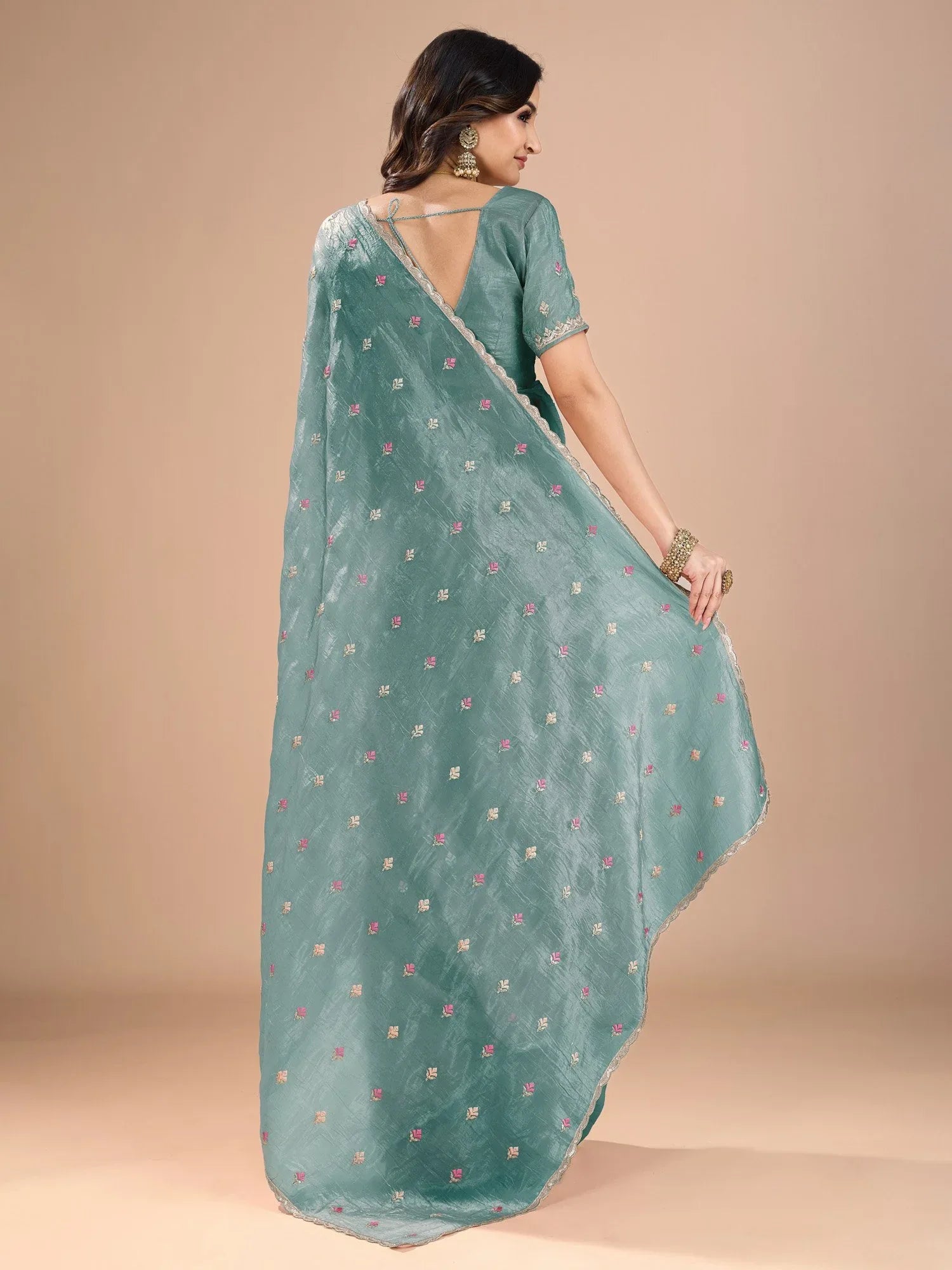 Light Party Wear Organza Embroidered Saree