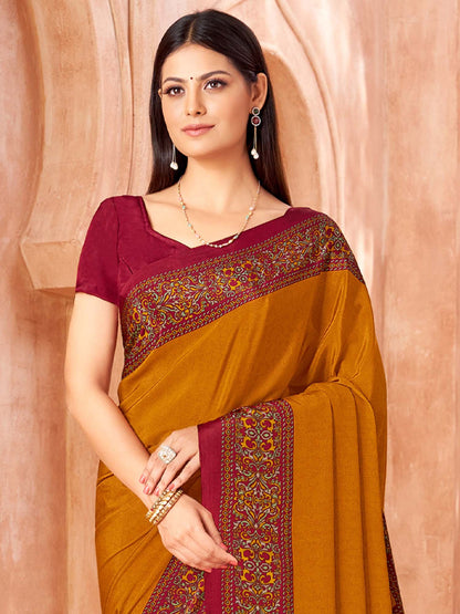 Mustard Sungudi Crepe Printed Saree
