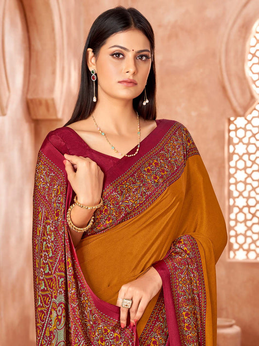 Yellow Mustard Sungudi Crepe Printed Saree