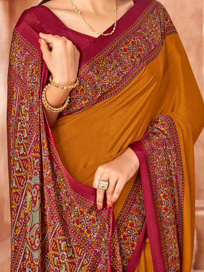 Mustard Sungudi Crepe Printed Saree
