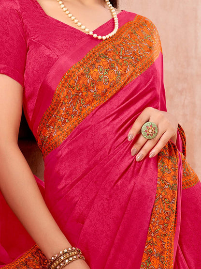 Pink Sungudi Crepe Printed Saree
