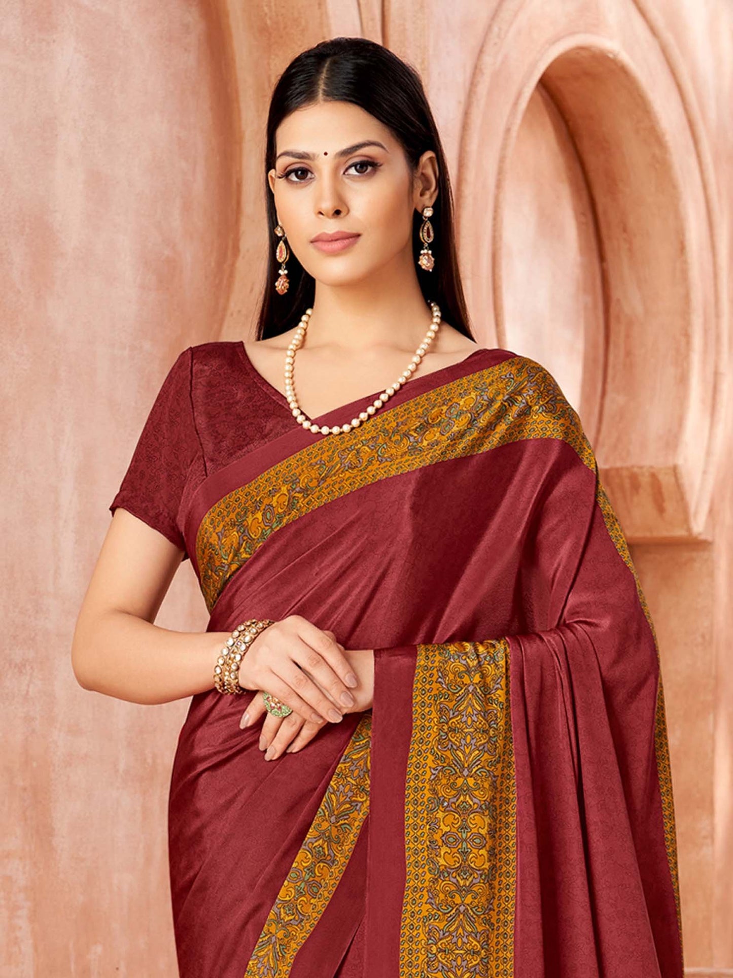 Brown Sungudi Crepe Printed Saree