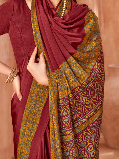 Brown Sungudi Crepe Printed Saree