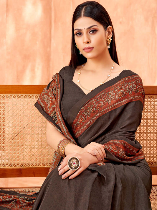 Brown Coffee Sungudi Crepe Printed Saree