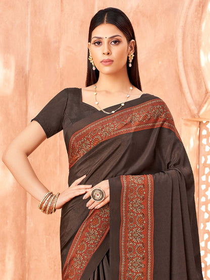 Coffee Sungudi Crepe Printed Saree