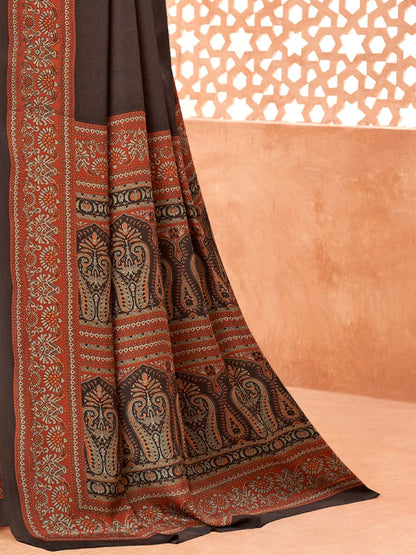 Coffee Sungudi Crepe Printed Saree