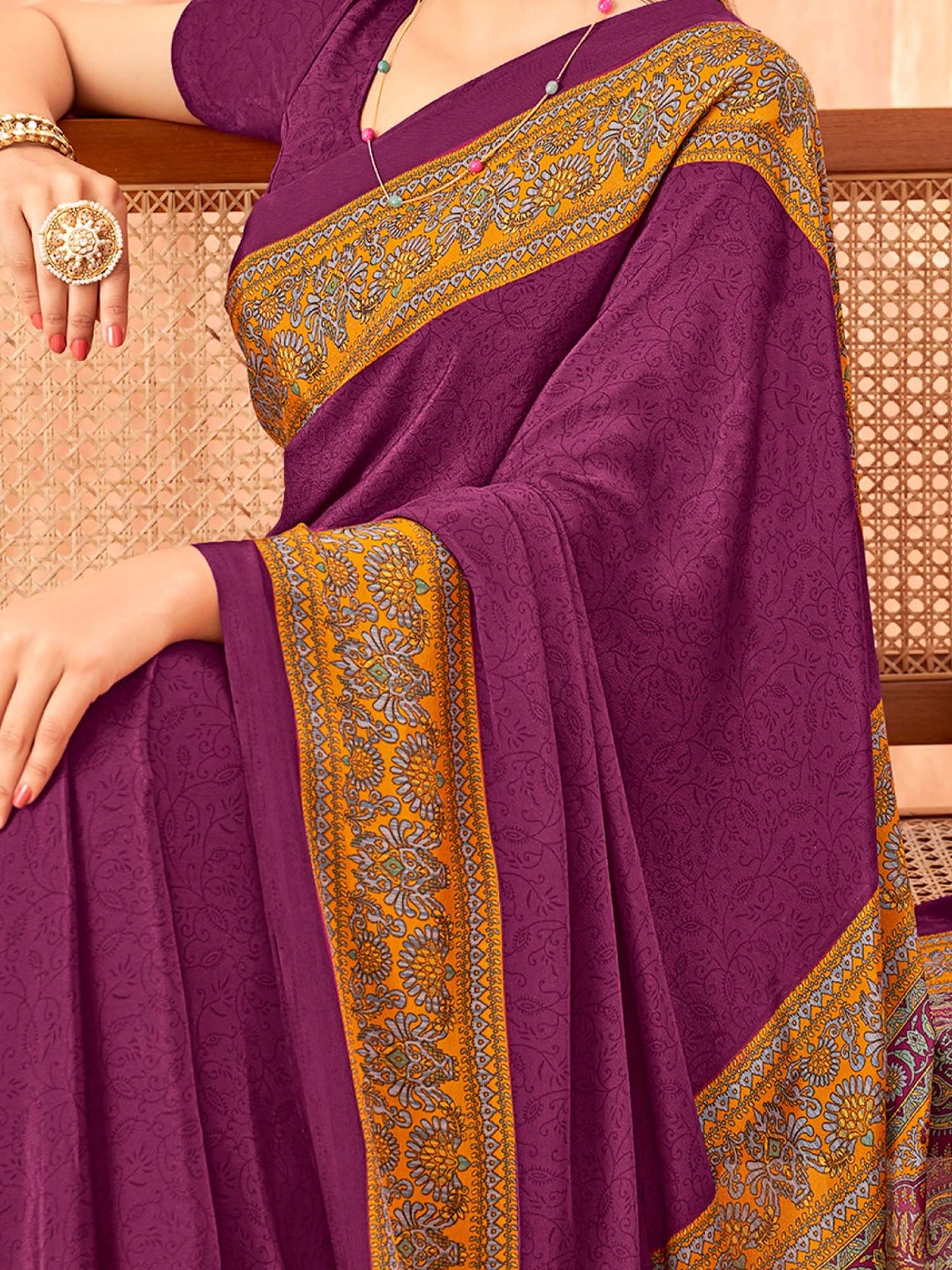 Purple Sungudi Crepe Printed Saree