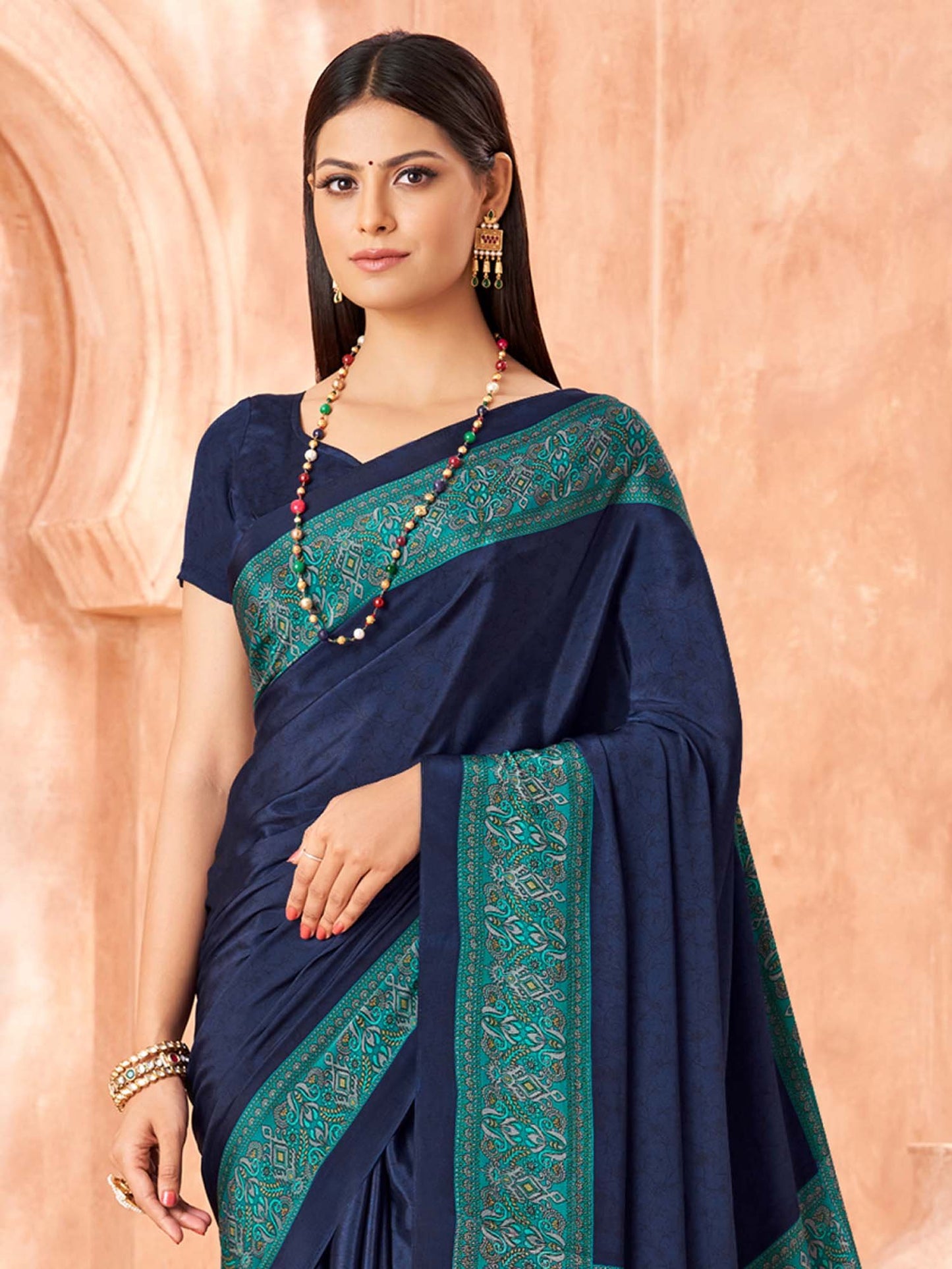 Navy Sungudi Crepe Printed Saree
