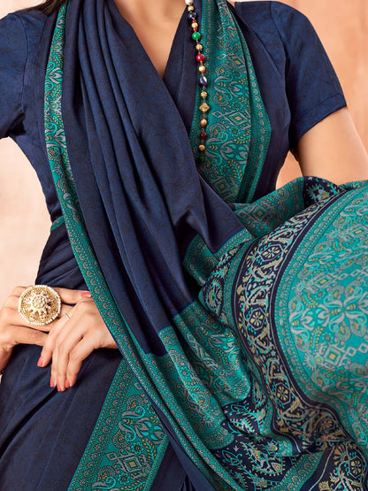 Navy Sungudi Crepe Printed Saree