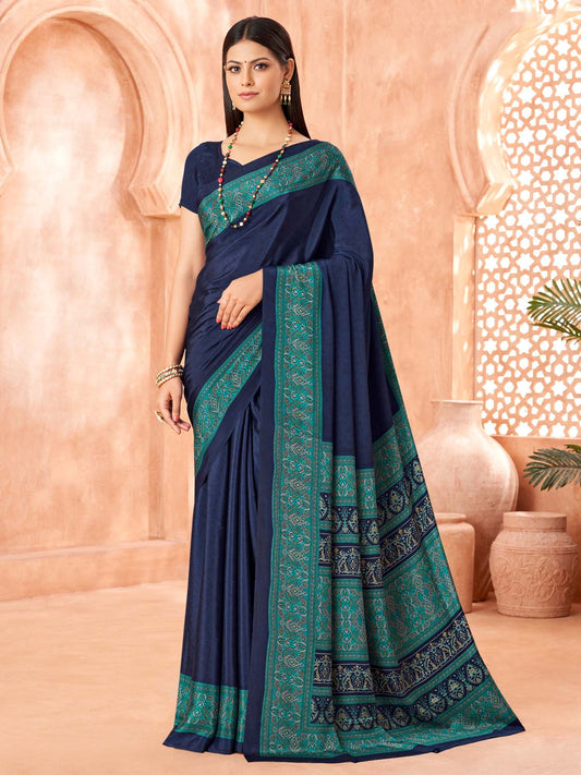 Navy Blue Navy Sungudi Crepe Printed Saree