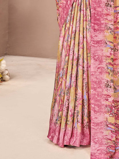 Pink Sungudi Crepe Printed Saree