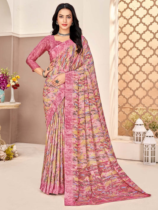Pink Pink Sungudi Crepe Printed Saree