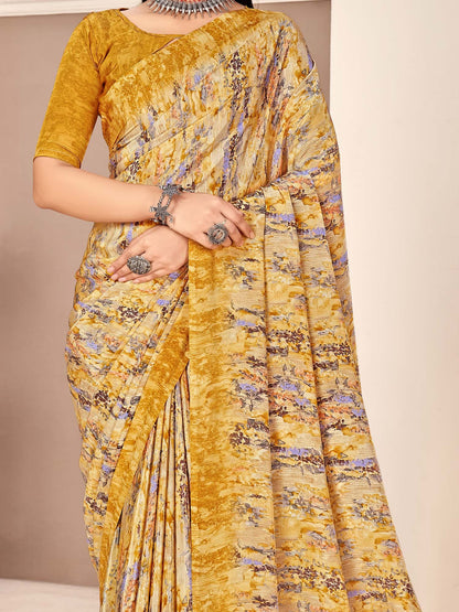 Beige Sungudi Crepe Printed Saree