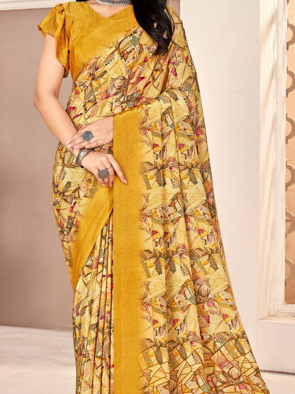Beige Sungudi Crepe Printed Saree