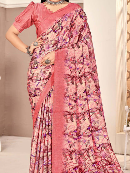 Pink Sungudi Crepe Printed Saree