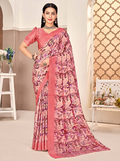 Pink Pink Sungudi Crepe Printed Saree
