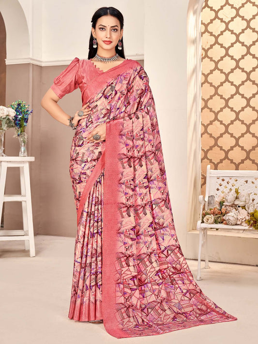 Pink Pink Sungudi Crepe Printed Saree
