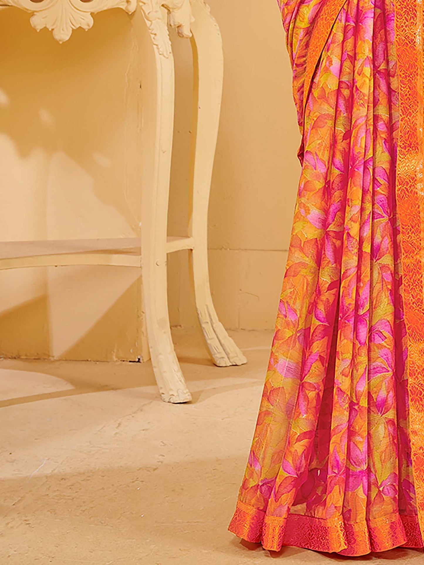 Orange Sungudi Chiffon Printed Saree