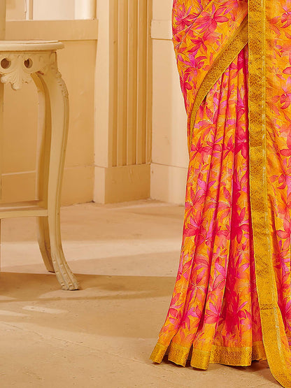 Mustard Sungudi Chiffon Printed Saree