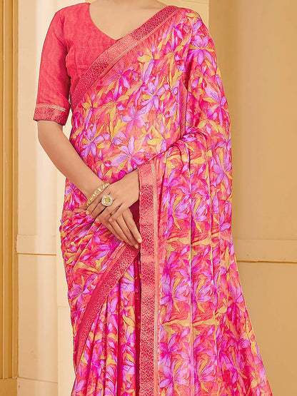 Pink Sungudi Chiffon Printed Saree
